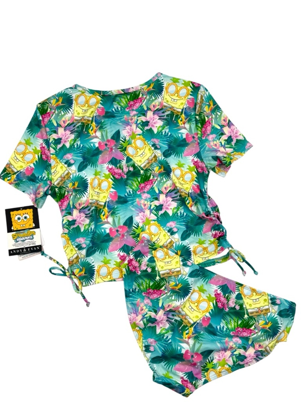 Andy & Evan x SpongeBob SquarePants Tropical Rash Guard Set - Size L (12/14) - Picture 2 of 16